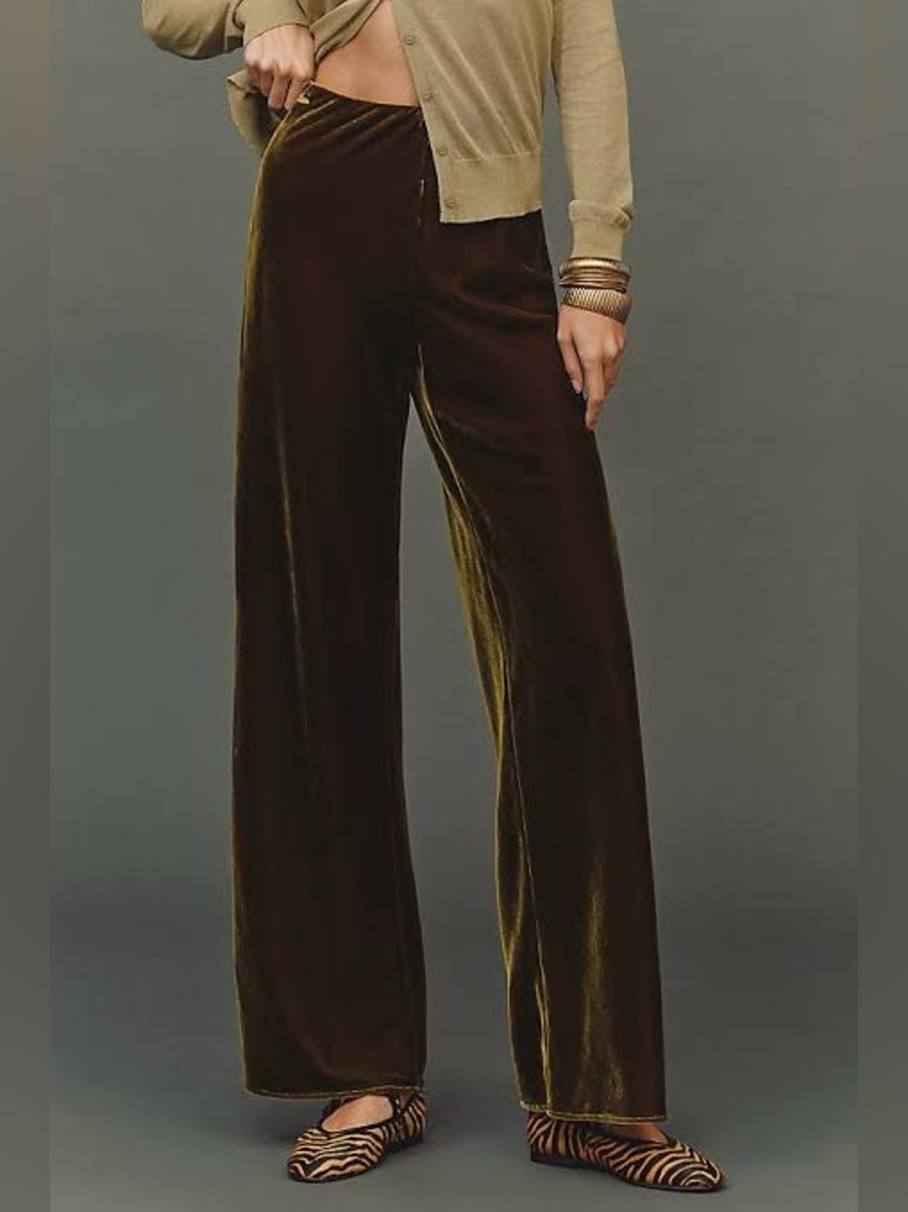 Anthropologie Tilda Wide-Leg Velvet Pants in Moss